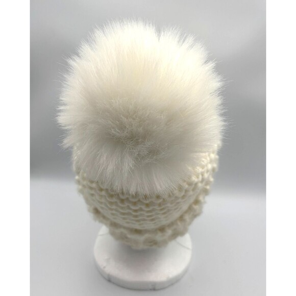 Free People Ivory Chunky Knit Acrylic Winter Pompom Beanie Hat O/S - Picture 5 of 6